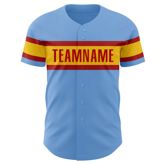 Custom Light Blue Red-Yellow Authentic Baseball Jersey - Sky-Custom
