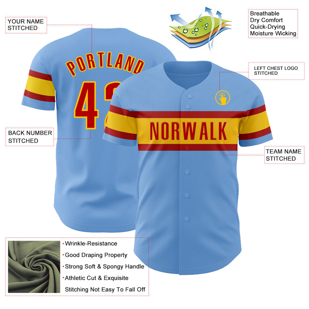 Custom Light Blue Red-Yellow Authentic Baseball Jersey - Sky-Custom