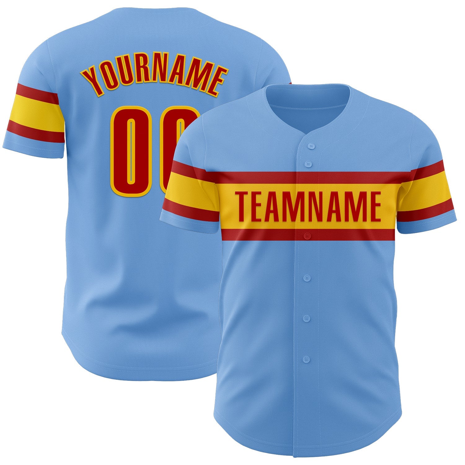 Custom Light Blue Red-Yellow Authentic Baseball Jersey - Sky-Custom