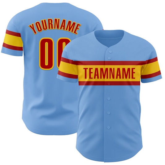 Custom Light Blue Red-Yellow Authentic Baseball Jersey - Sky-Custom