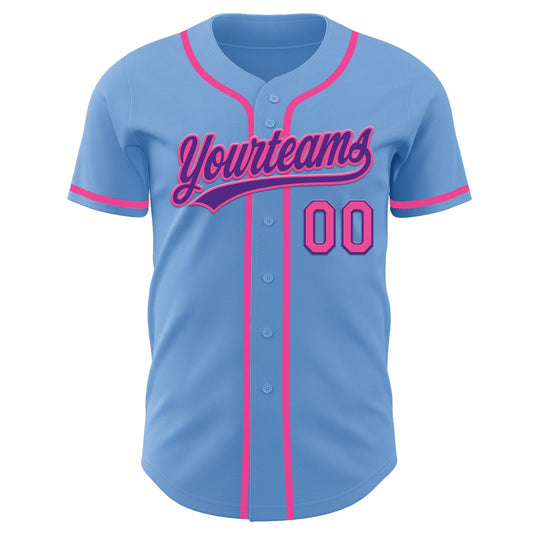 Custom Light Blue Pink-Purple Authentic Baseball Jersey - Sky-Custom