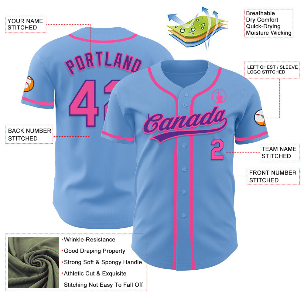 Custom Light Blue Pink-Purple Authentic Baseball Jersey - Sky-Custom