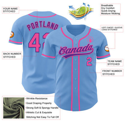 Custom Light Blue Pink-Purple Authentic Baseball Jersey - Sky-Custom