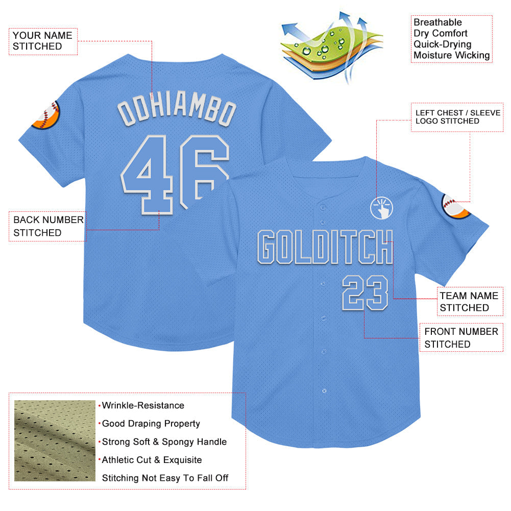 Custom Light Blue White Mesh Authentic Throwback Baseball Jersey - Sky-Custom