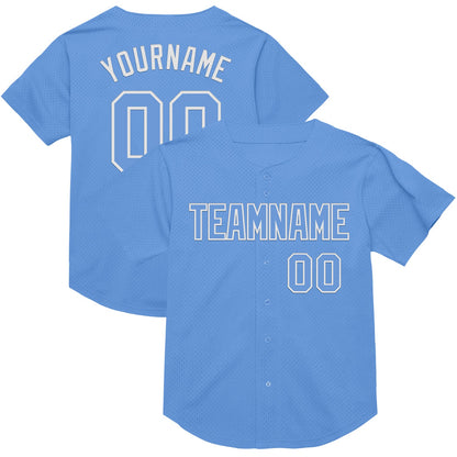 Custom Light Blue White Mesh Authentic Throwback Baseball Jersey - Sky-Custom