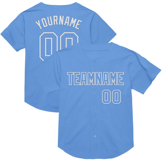Custom Light Blue White Mesh Authentic Throwback Baseball Jersey - Sky-Custom