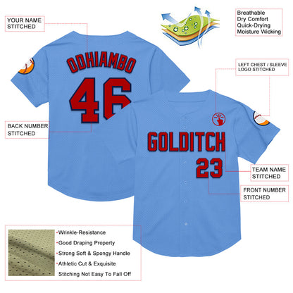 Custom Light Blue Red-Navy Mesh Authentic Throwback Baseball Jersey - Sky-Custom