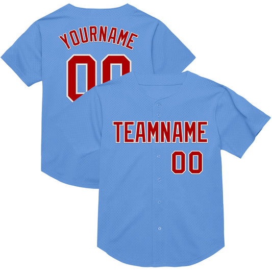 Custom Light Blue Red-White Mesh Authentic Throwback Baseball Jersey - Sky-Custom