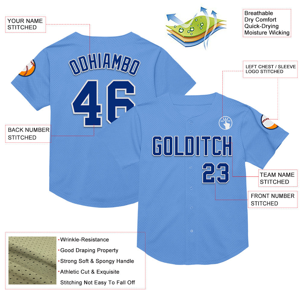 Custom Light Blue Royal-White Mesh Authentic Throwback Baseball Jersey - Sky-Custom