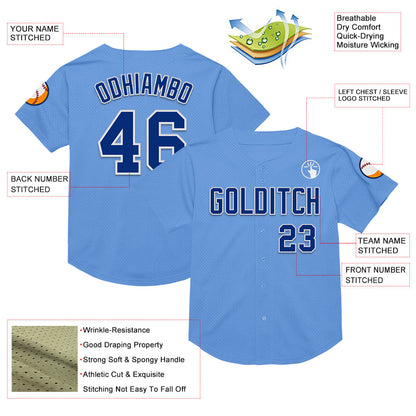 Custom Light Blue Royal-White Mesh Authentic Throwback Baseball Jersey - Sky-Custom