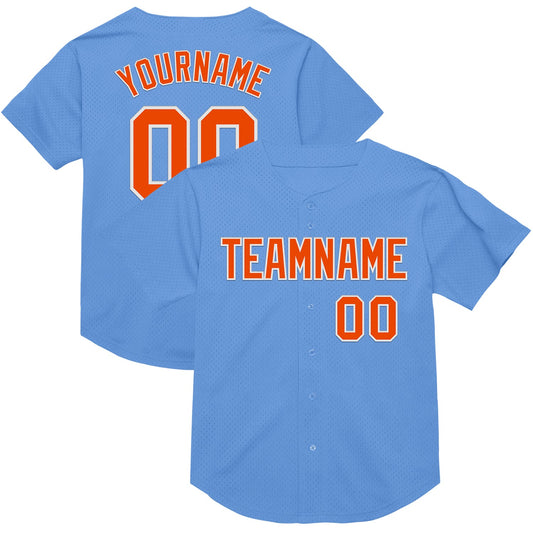 Custom Light Blue Orange-White Mesh Authentic Throwback Baseball Jersey - Sky-Custom