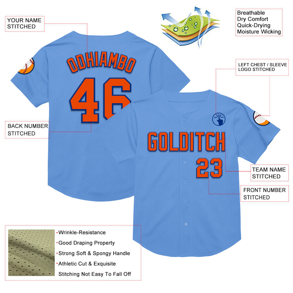 Custom Light Blue Orange-Royal Mesh Authentic Throwback Baseball Jersey - Sky-Custom