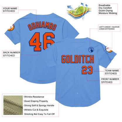 Custom Light Blue Orange-Royal Mesh Authentic Throwback Baseball Jersey - Sky-Custom