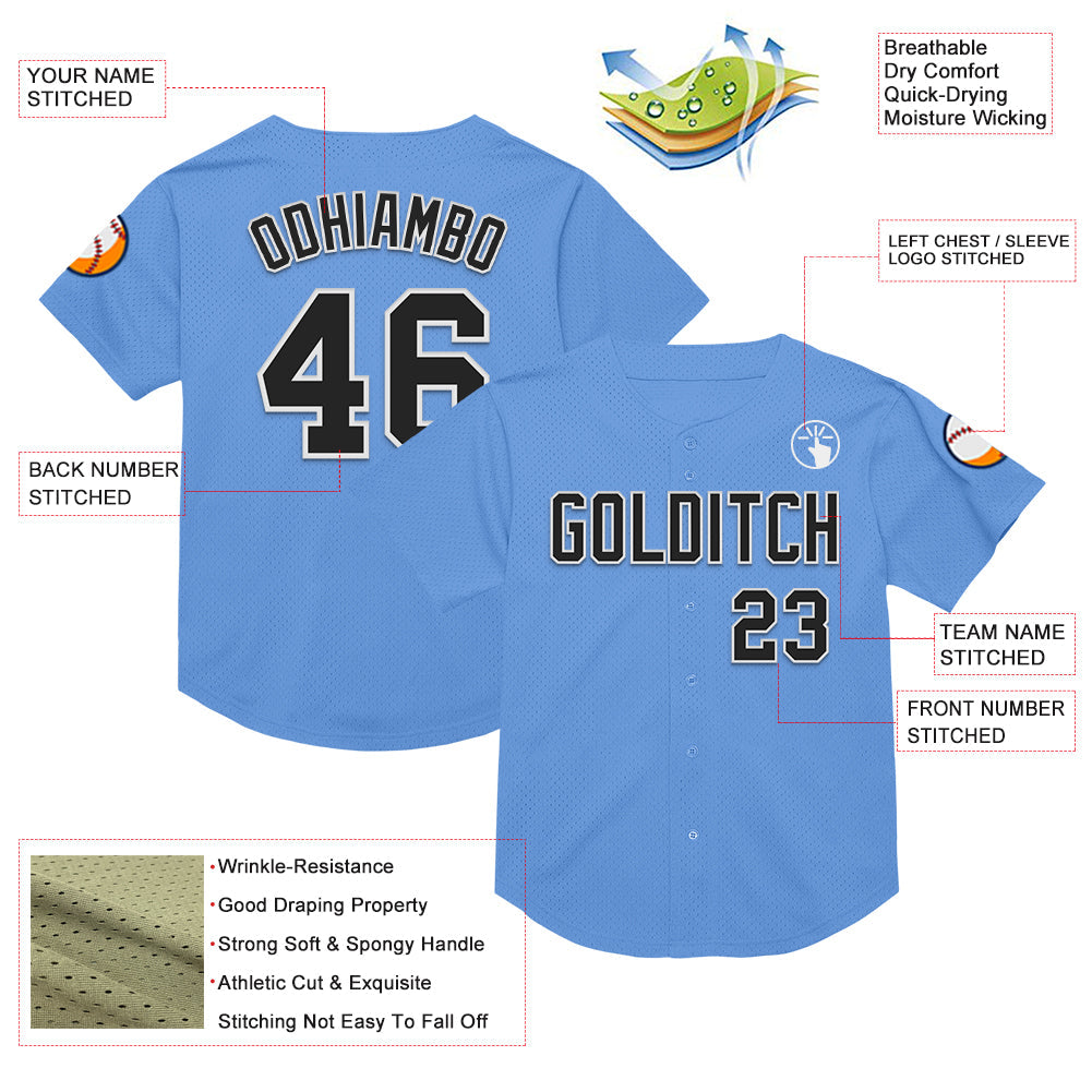 Custom Light Blue Black-White Mesh Authentic Throwback Baseball Jersey - Sky-Custom
