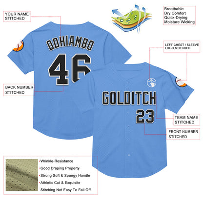 Custom Light Blue Black-White Mesh Authentic Throwback Baseball Jersey - Sky-Custom