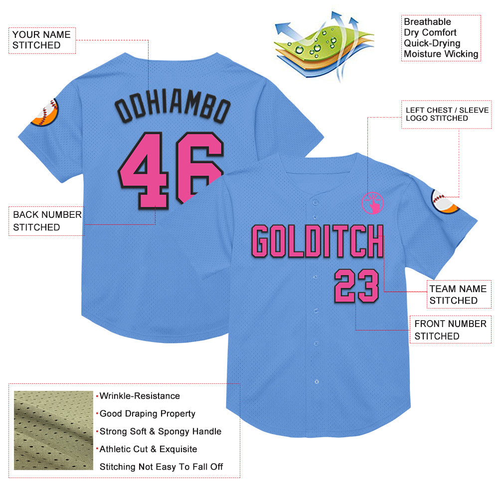 Custom Light Blue Pink-Black Mesh Authentic Throwback Baseball Jersey - Sky-Custom