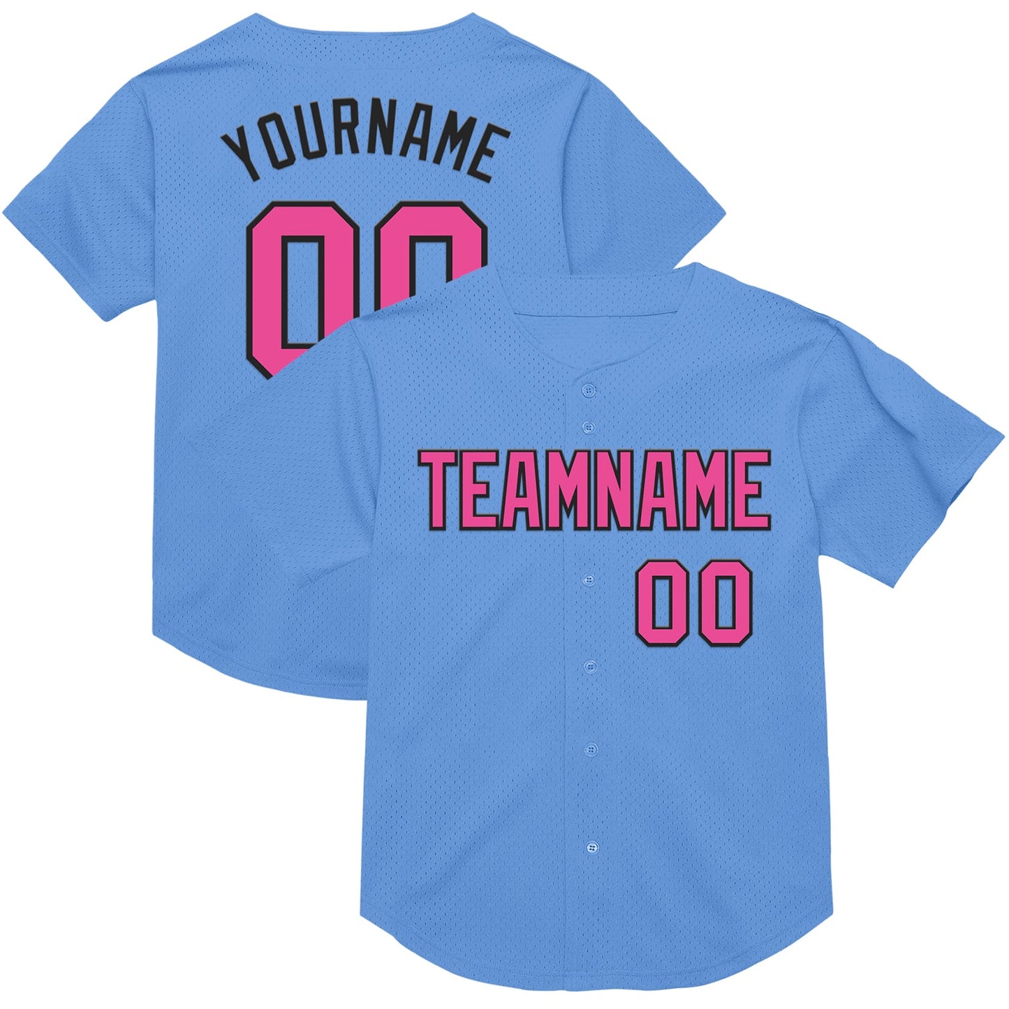 Custom Light Blue Pink-Black Mesh Authentic Throwback Baseball Jersey - Sky-Custom