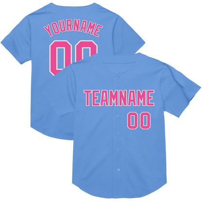 Custom Light Blue Pink-White Mesh Authentic Throwback Baseball Jersey - Sky-Custom