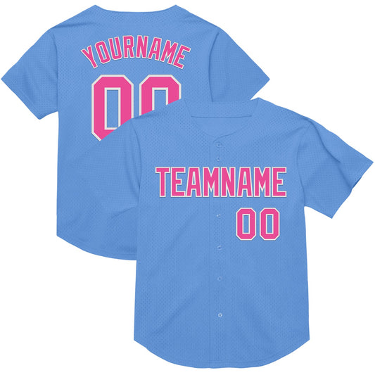 Custom Light Blue Pink-White Mesh Authentic Throwback Baseball Jersey - Sky-Custom