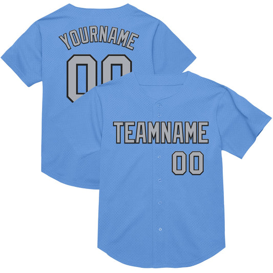 Custom Light Blue Gray-Black Mesh Authentic Throwback Baseball Jersey - Sky-Custom