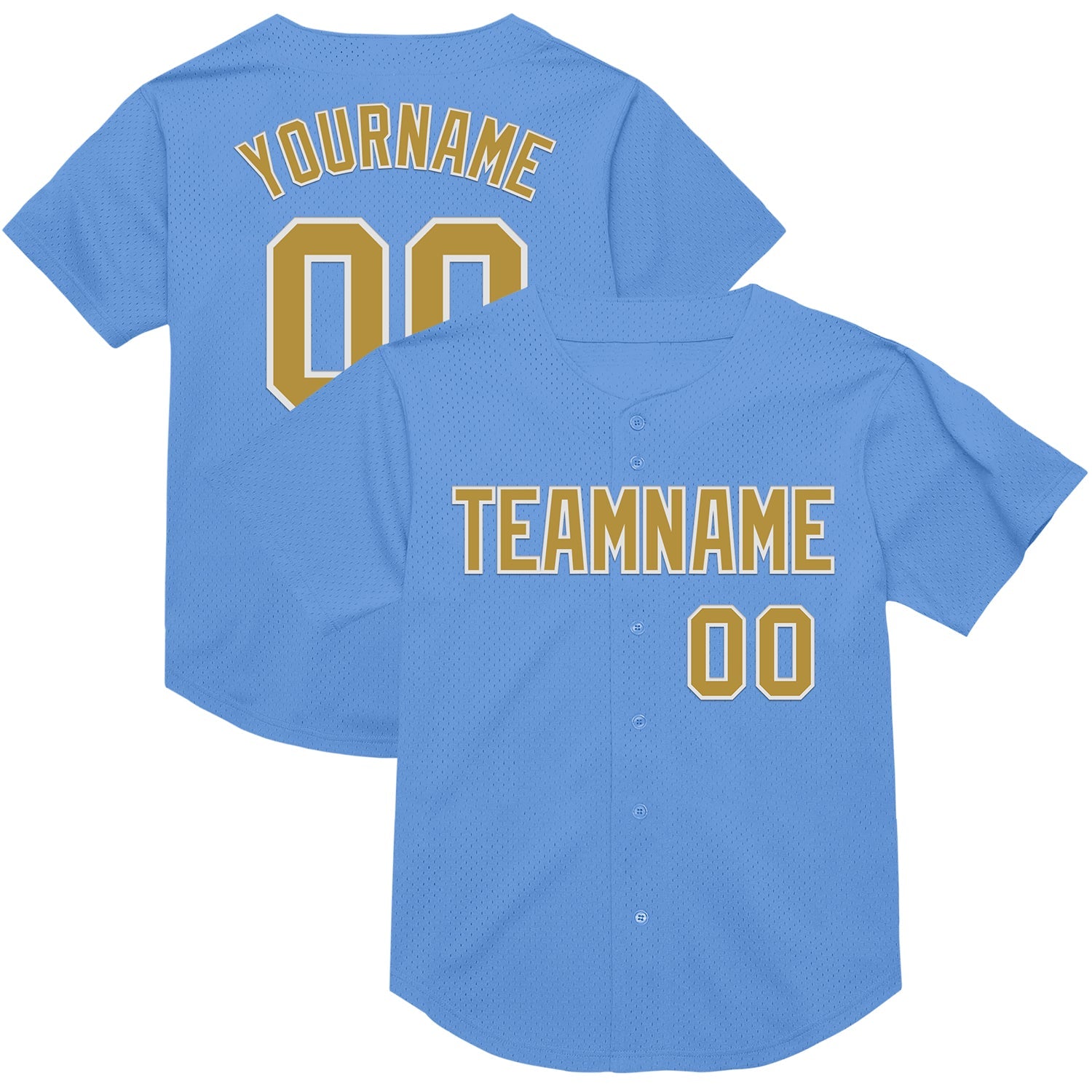 Custom Light Blue Old Gold-White Mesh Authentic Throwback Baseball Jersey - Sky-Custom