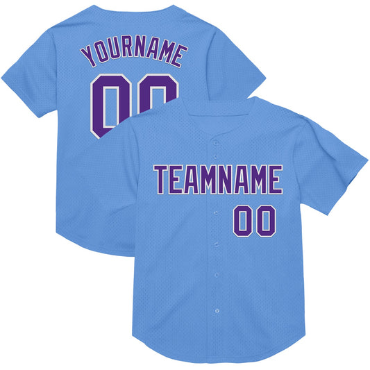 Custom Light Blue Purple-White Mesh Authentic Throwback Baseball Jersey - Sky-Custom