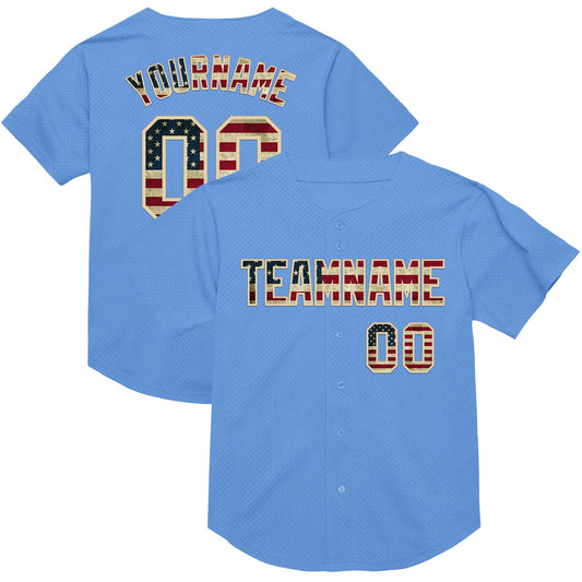Custom Light Blue Vintage USA Flag-Cream Mesh Authentic Throwback Baseball Jersey - Sky-Custom