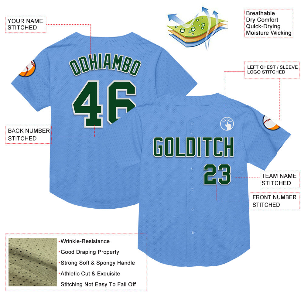 Custom Light Blue Green-White Mesh Authentic Throwback Baseball Jersey - Sky-Custom