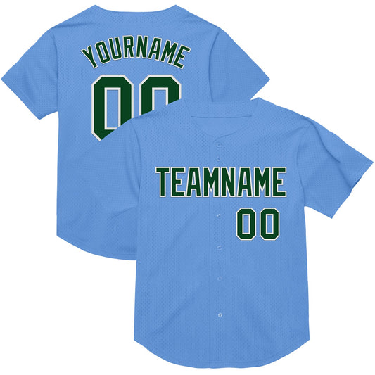 Custom Light Blue Green-White Mesh Authentic Throwback Baseball Jersey - Sky-Custom