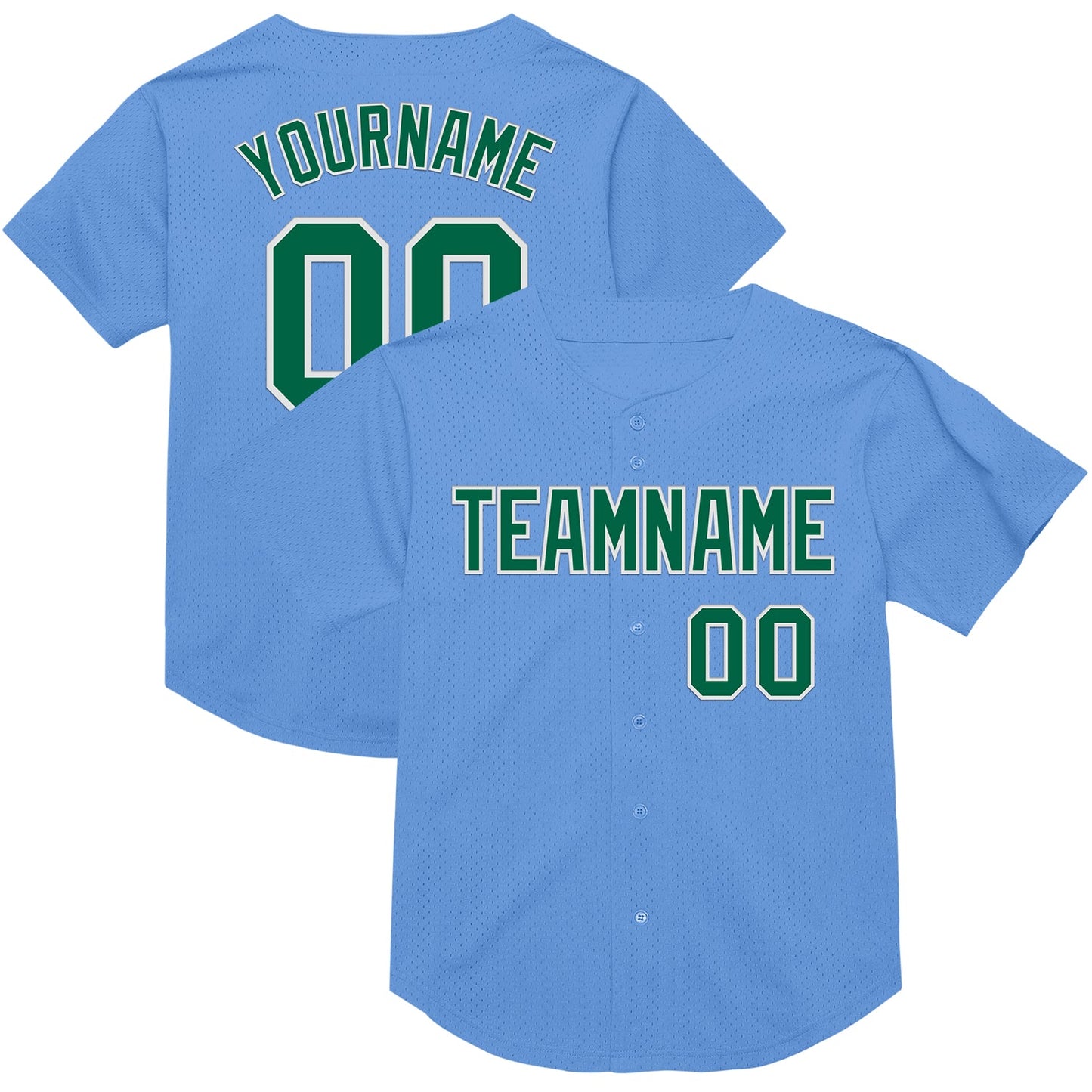 Custom Light Blue Kelly Green-White Mesh Authentic Throwback Baseball Jersey - Sky-Custom