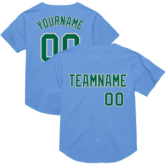 Custom Light Blue Kelly Green-White Mesh Authentic Throwback Baseball Jersey - Sky-Custom
