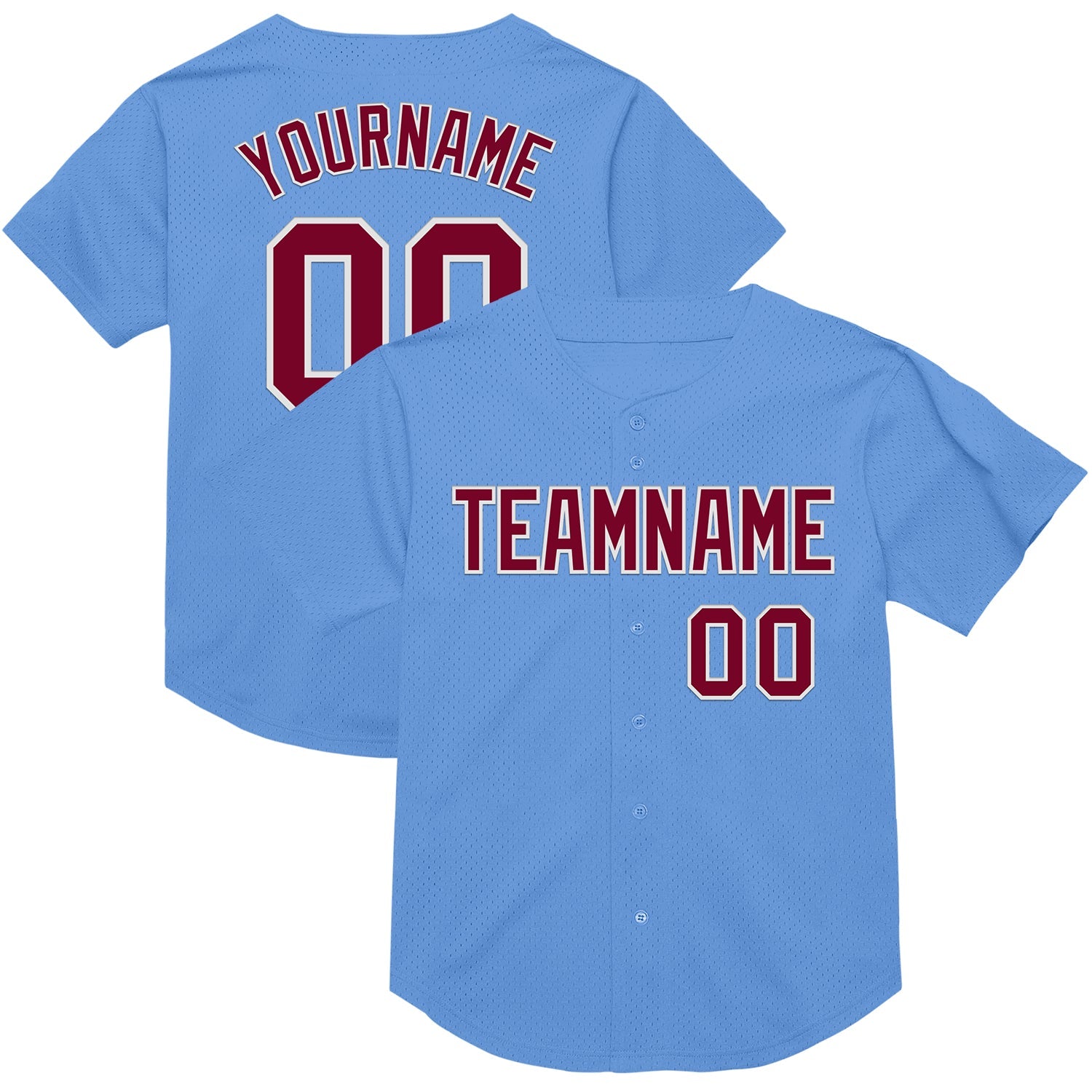 Custom Light Blue Maroon-White Mesh Authentic Throwback Baseball Jersey - Sky-Custom