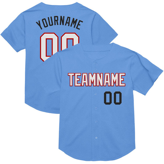 Custom Light Blue Red-Black Mesh Authentic Throwback Baseball Jersey - Sky-Custom
