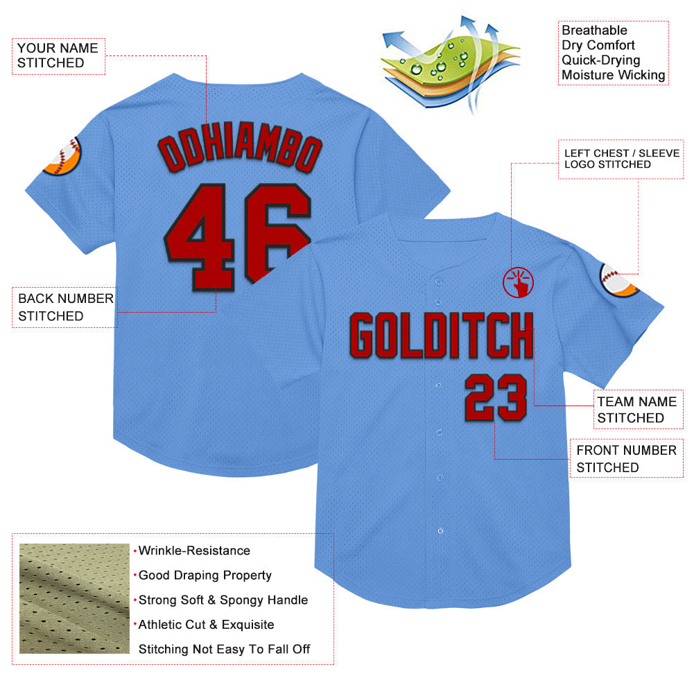 Custom Light Blue Red-Black Mesh Authentic Throwback Baseball Jersey - Sky-Custom
