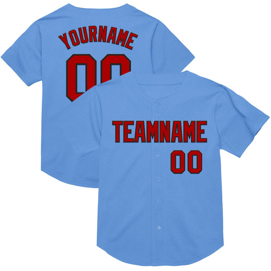 Custom Light Blue Red-Black Mesh Authentic Throwback Baseball Jersey - Sky-Custom