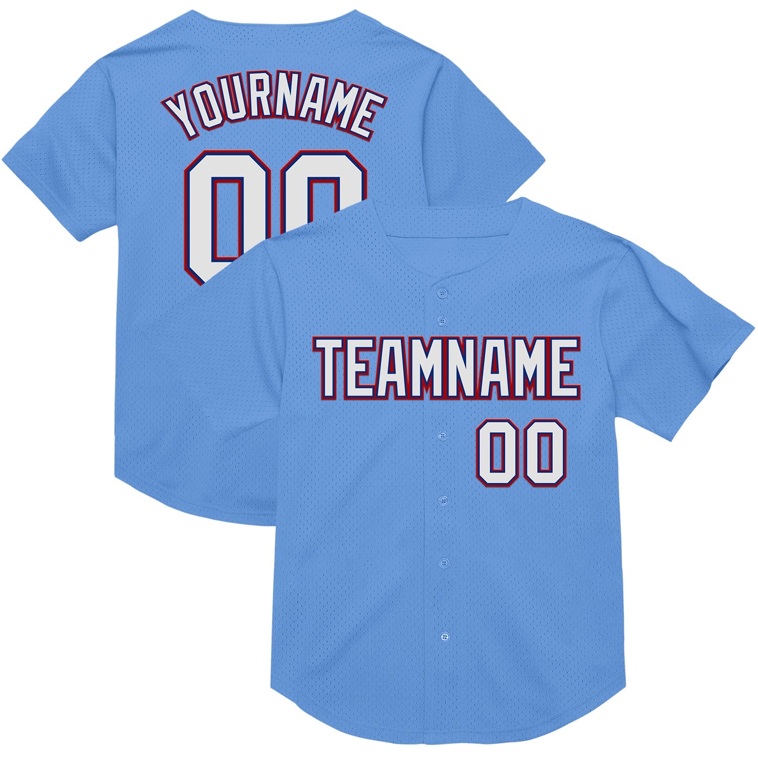 Custom Light Blue Royal-Red Mesh Authentic Throwback Baseball Jersey - Sky-Custom