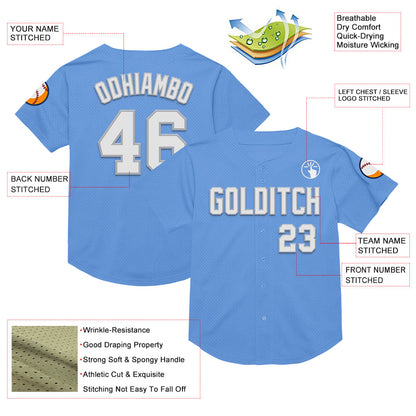 Custom Light Blue White-Gray Mesh Authentic Throwback Baseball Jersey - Sky-Custom