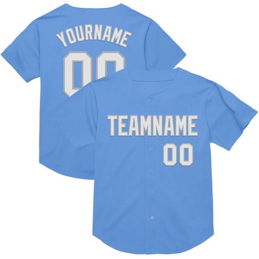 Custom Light Blue White-Gray Mesh Authentic Throwback Baseball Jersey - Sky-Custom