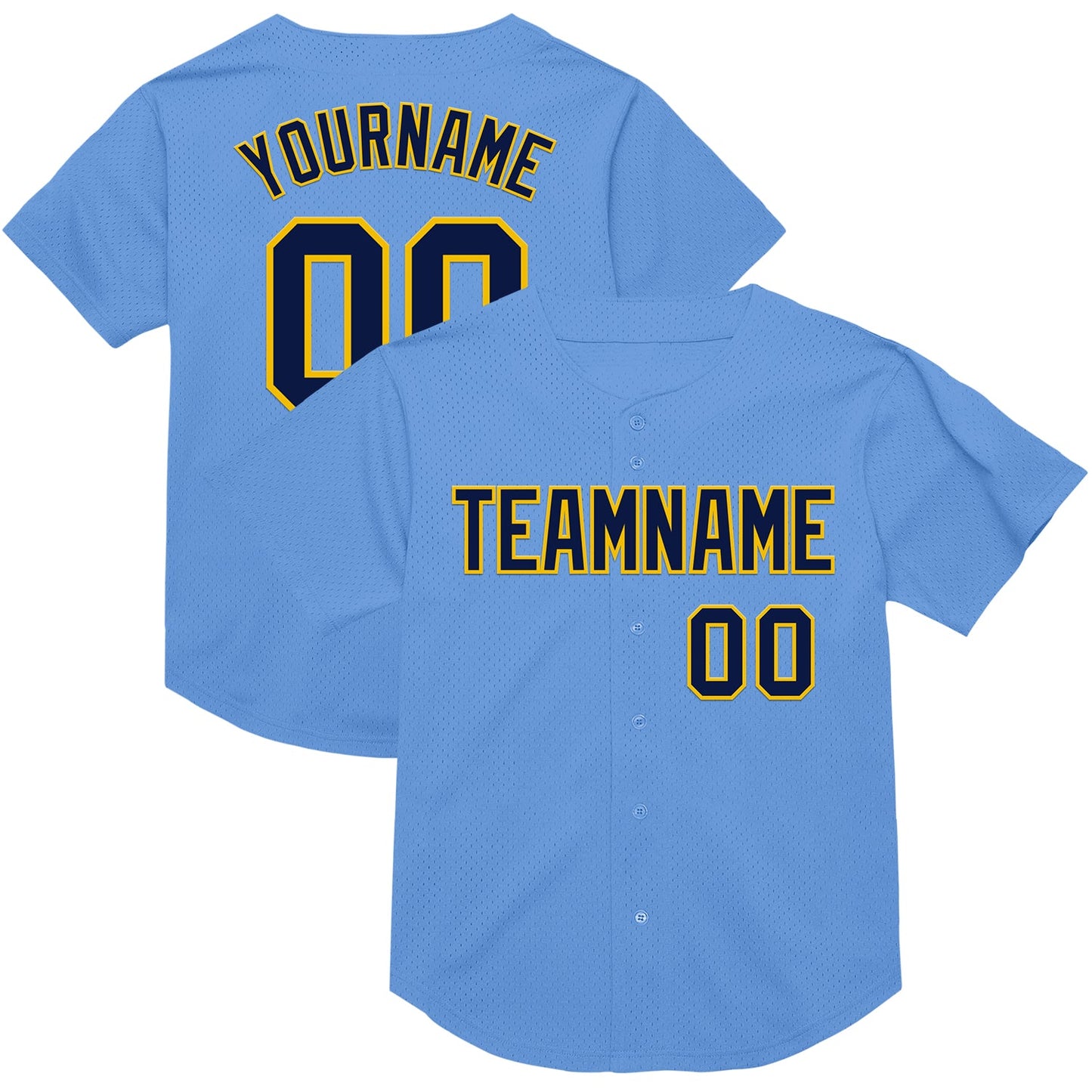 Custom Light Blue Navy-Yellow Mesh Authentic Throwback Baseball Jersey - Sky-Custom