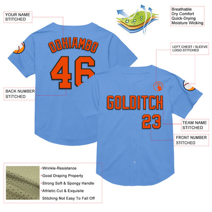 Custom Light Blue Orange-Black Mesh Authentic Throwback Baseball Jersey - Sky-Custom