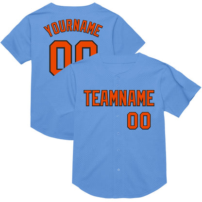 Custom Light Blue Orange-Black Mesh Authentic Throwback Baseball Jersey - Sky-Custom