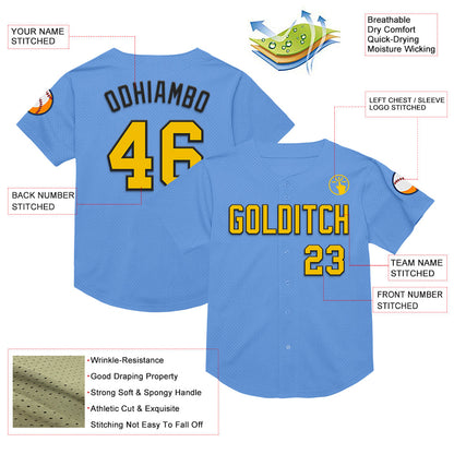 Custom Light Blue Yellow-Black Mesh Authentic Throwback Baseball Jersey - Sky-Custom