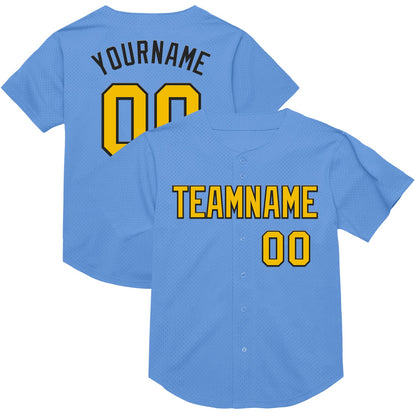 Custom Light Blue Yellow-Black Mesh Authentic Throwback Baseball Jersey - Sky-Custom