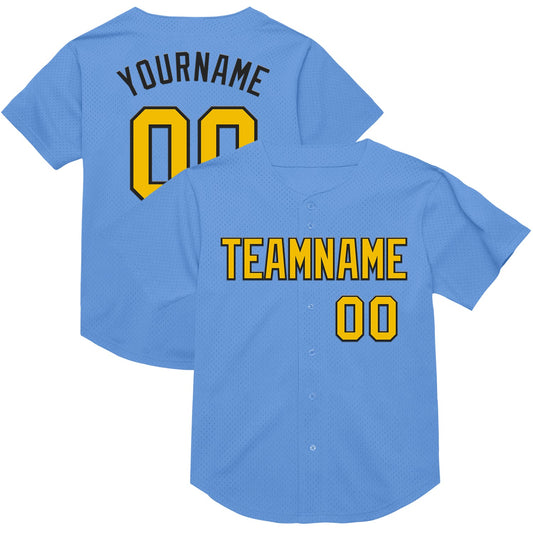 Custom Light Blue Yellow-Black Mesh Authentic Throwback Baseball Jersey - Sky-Custom
