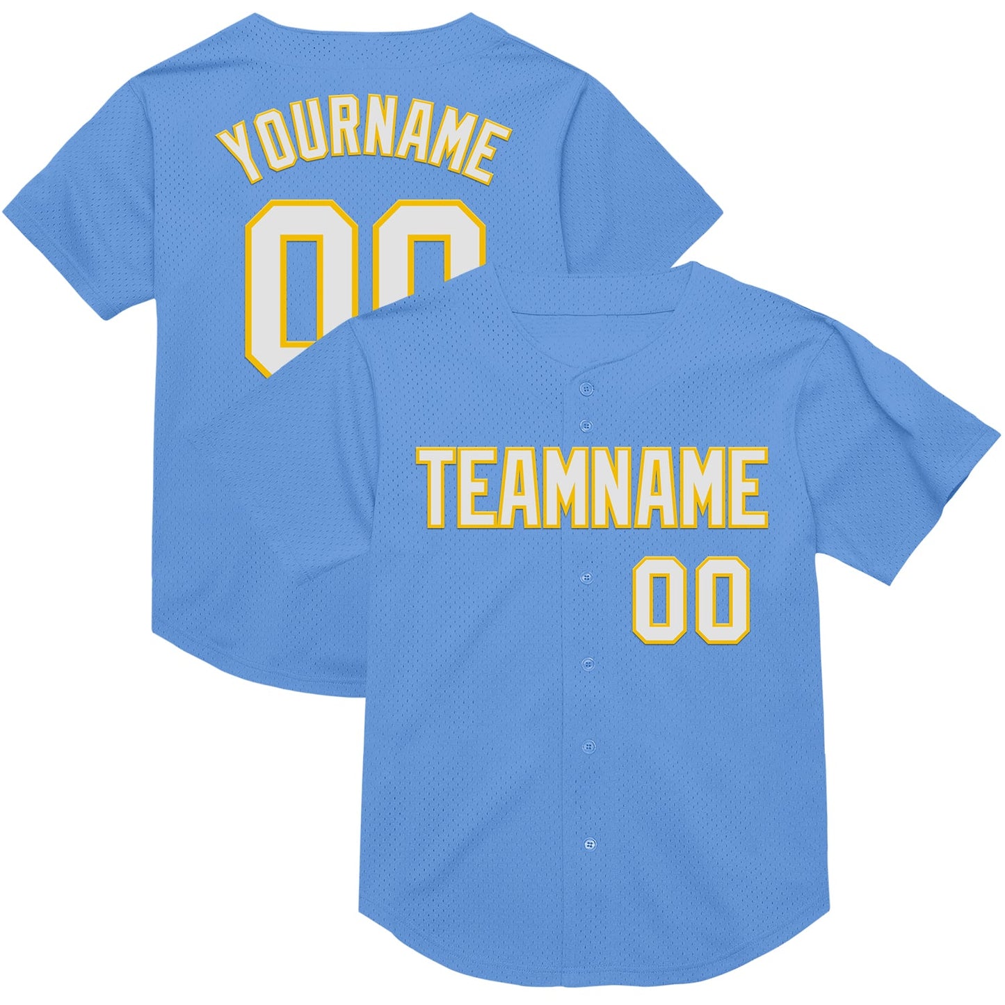 Custom Light Blue White-Yellow Mesh Authentic Throwback Baseball Jersey - Sky-Custom