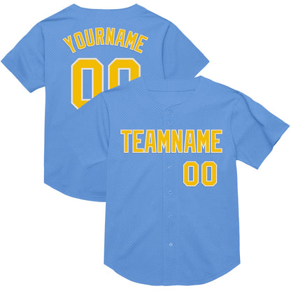 Custom Light Blue Yellow-White Mesh Authentic Throwback Baseball Jersey - Sky-Custom