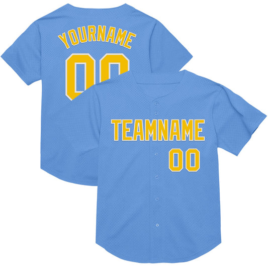 Custom Light Blue Yellow-White Mesh Authentic Throwback Baseball Jersey - Sky-Custom