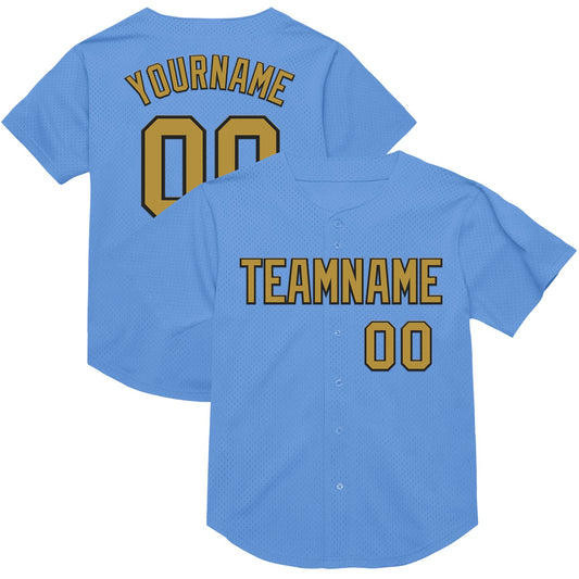 Custom Light Blue Old Gold-Black Mesh Authentic Throwback Baseball Jersey - Sky-Custom