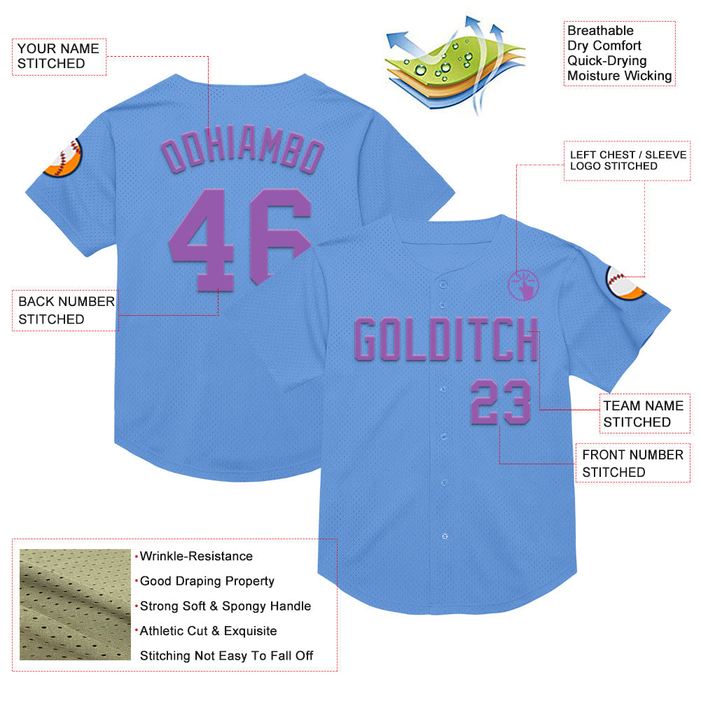 Custom Light Blue Medium Purple Mesh Authentic Throwback Baseball Jersey - Sky-Custom