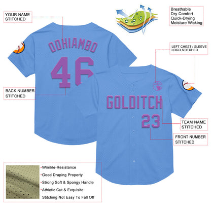 Custom Light Blue Medium Purple Mesh Authentic Throwback Baseball Jersey - Sky-Custom